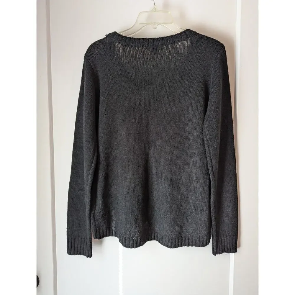 L.E.I. Vtg. Y2K Large Jr. High Low Sweater Black Hot Pink LOVE Preppy Spellout